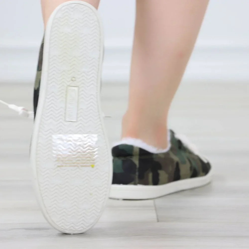 Camouflage Women's Flat Sneakers Canvas Lace Up Round Toe Warm Knit Lining - Picture 13 of 13